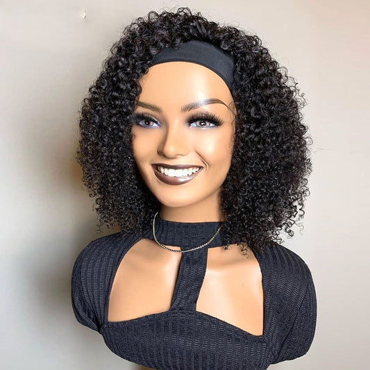 Short Curly Kinky Human Hair Headband Wigs