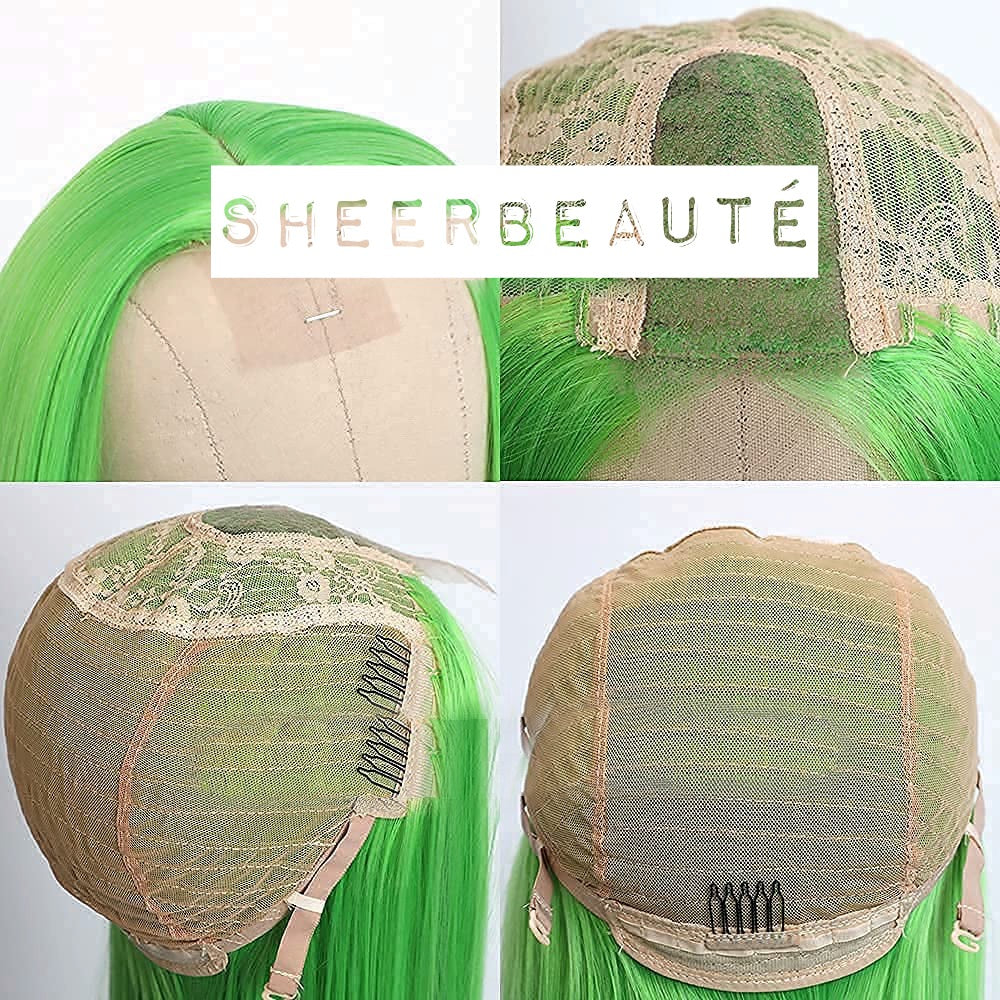 24 Inch Lime Green Color Wigs for Fashion Women Synthetic Lace Front Wigs with Natural Hairline
