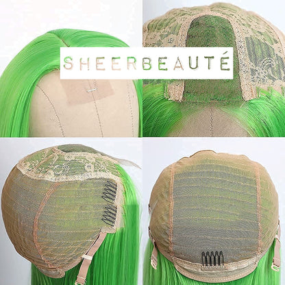 24 Inch Lime Green Color Wigs for Fashion Women Synthetic Lace Front Wigs with Natural Hairline
