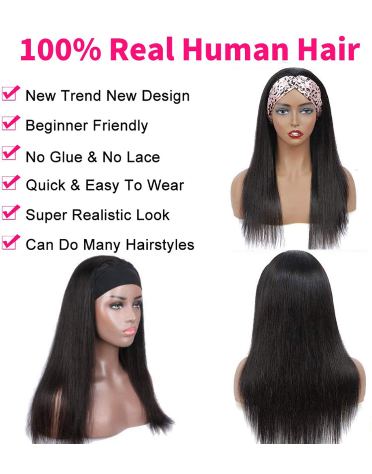 Straight Brazilian Virgin Human Hair Headband Wigs
