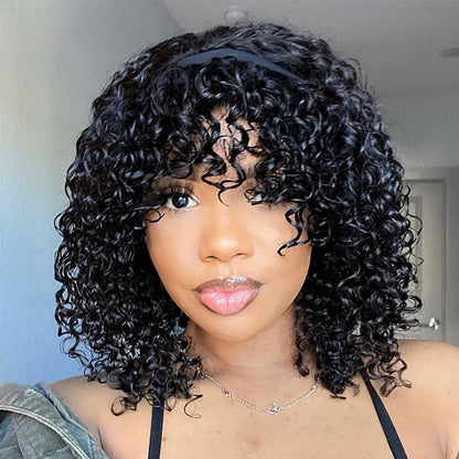 Short Bob Curly Human Hair Headband Wigs For Women- DragQueen