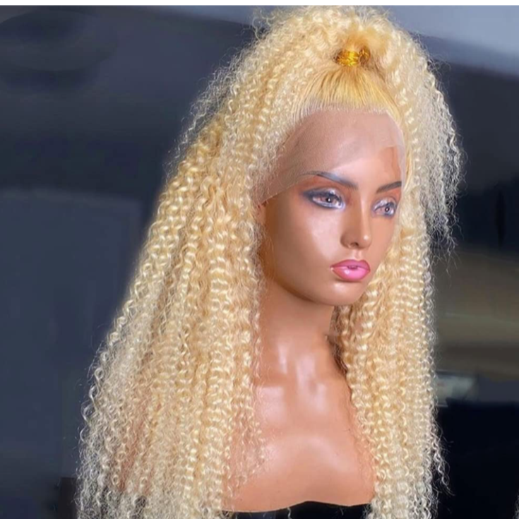 13x4 HD 613 -Green Blue Kinky Curly Lace Frontal Wig