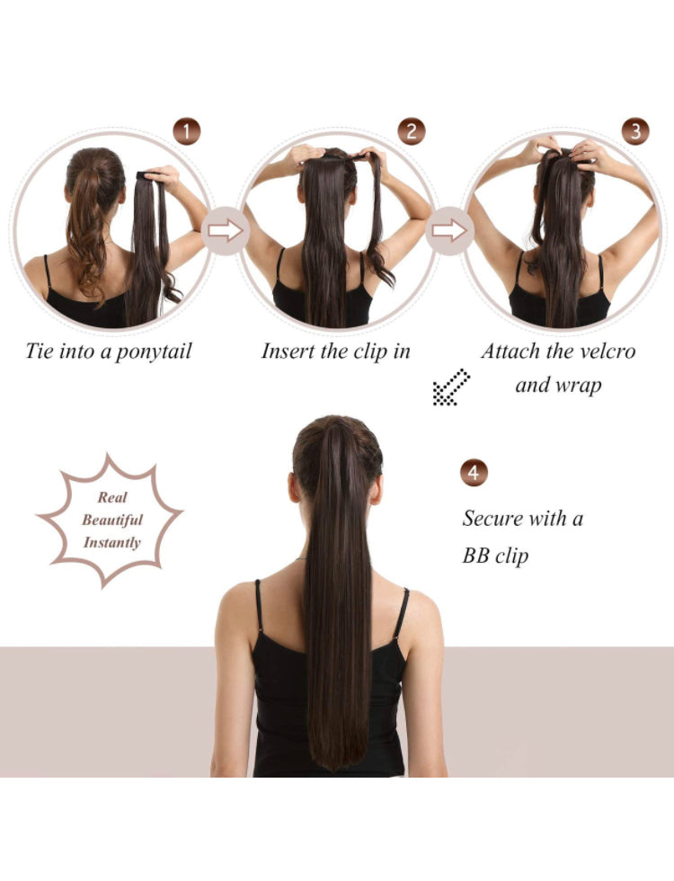 30 inch Ponytail Extension Long Straight Wrap Around Clip in