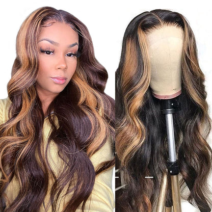 Blonde Highlight Wig Human Hair Pre Plucked 4/27 Highlight.Ombre Lace Front Wig Human Hair 200%Density Blonde Highlight Wig Human Hair Pre Plucked 4/27 Highlight Lace Front Wigs Human Hair 13x4 HD Lace Brown Highlighted Wig Body Wave