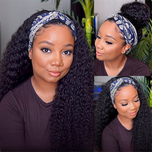 Brazilian Kinky Curly Hair Headband Human Hair Wigs
