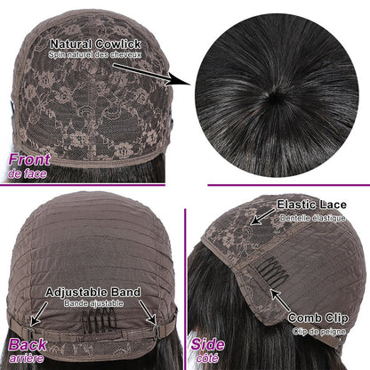 Straight Red-Blonde-Black Brazilian Human Hair Wig With Bangs