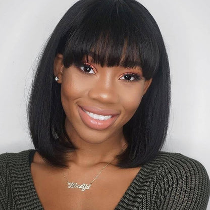 Short Bob Brazilian Human Hair  Wigs With Bangs
