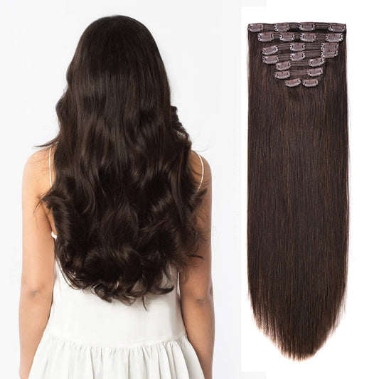 20" Straight Natural Human Hair Extensions Clip in 140g