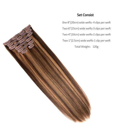 20" Straight Natural Human Hair Extensions Clip in 140g