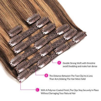 20" Straight Natural Human Hair Extensions Clip in 140g