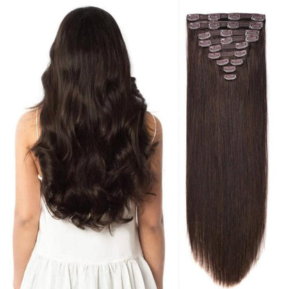 20" Straight Natural Human Hair Extensions Clip in 140g