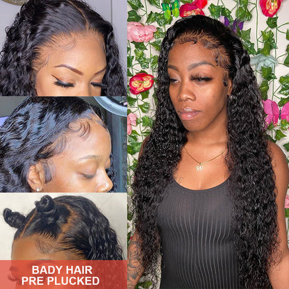 34Inch Long Deep Water Wave HD Lace Frontal Human Hair Wig For Women