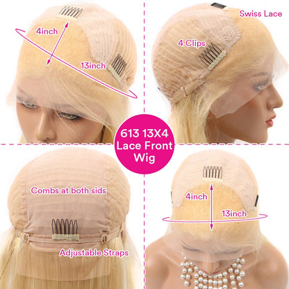 Straight 613 Blonde Brazilian Human Hair Lace Front Wigs |42inch
