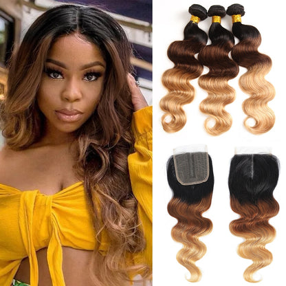 Body Wave Brazilian Human Hair Weave| Ombre Brown Straight Hair  Extension