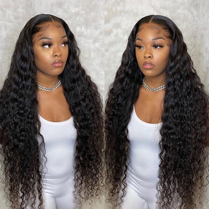 30 32 Inch Deep Wave Curly Human Hair Lace Frontal Wigs