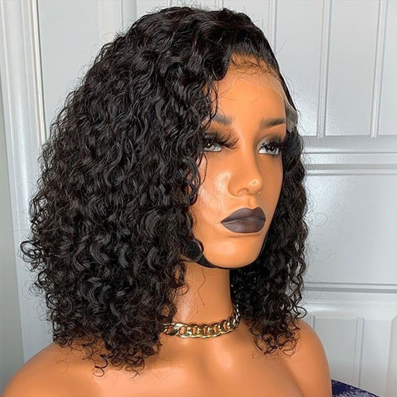 Short Bob  13x4 Deep Wave  Transparent Lace Frontal Closure Human Hair Wig