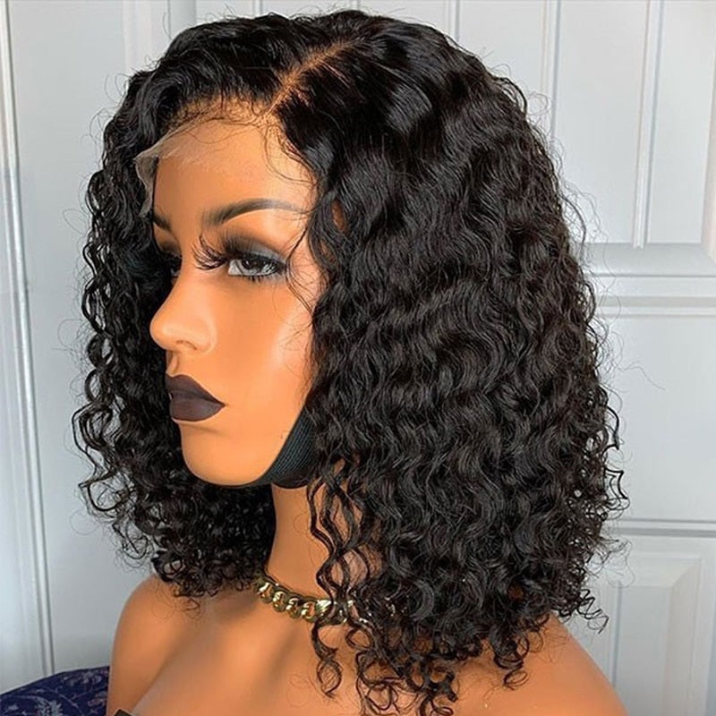 Short Bob  13x4 Deep Wave  Transparent Lace Frontal Closure Human Hair Wig