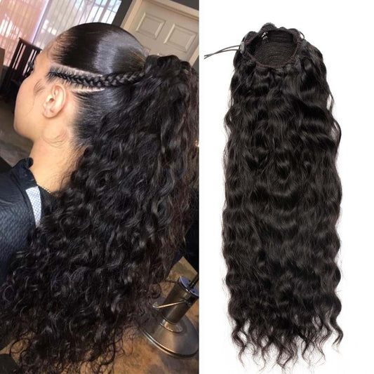 Natural Wavy Brazilian Human Hair Ponytail |Afro Clip In Extensions
