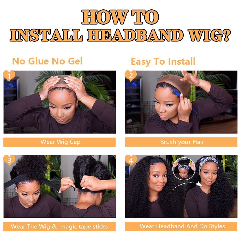 Mongolian Kinky Curly Headband Wig