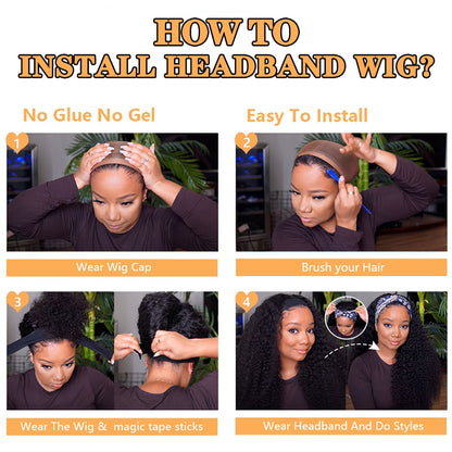 Mongolian Kinky Curly Headband Wig