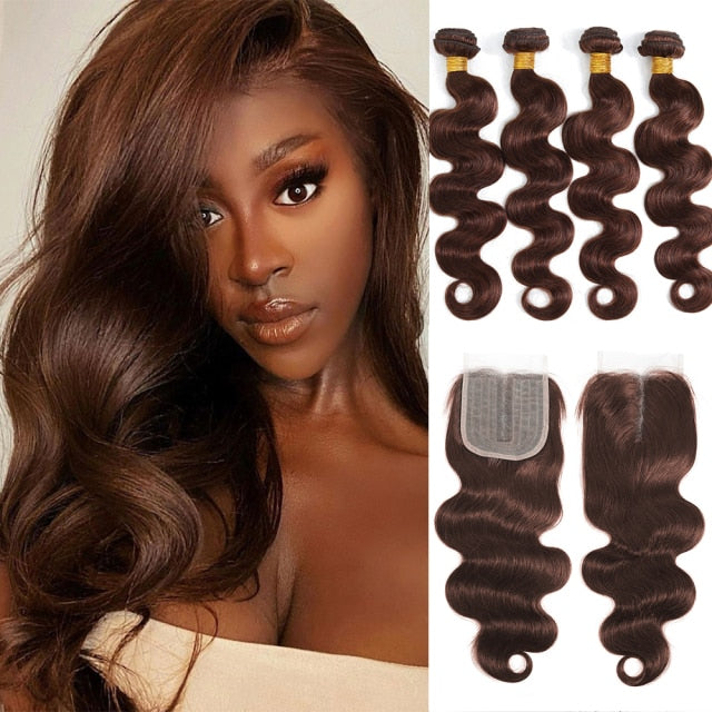 Body Wave Brazilian Human Hair Weave| Ombre Brown Straight Hair  Extension