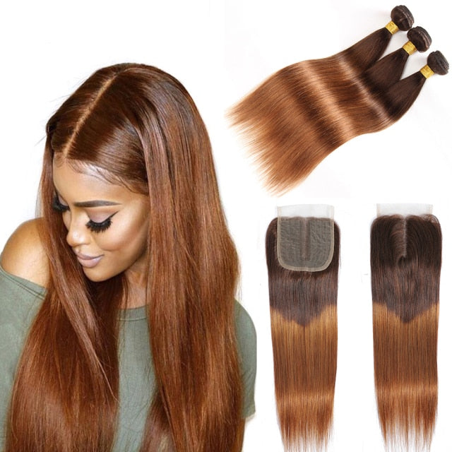 Body Wave Brazilian Human Hair Weave| Ombre Brown Straight Hair  Extension