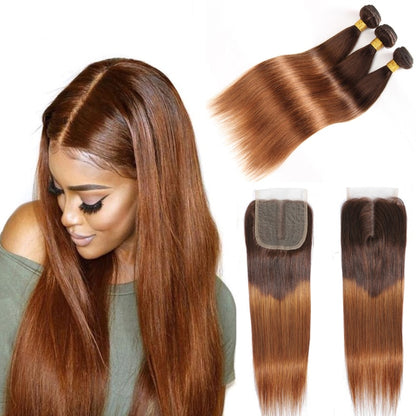 Body Wave Brazilian Human Hair Weave| Ombre Brown Straight Hair  Extension