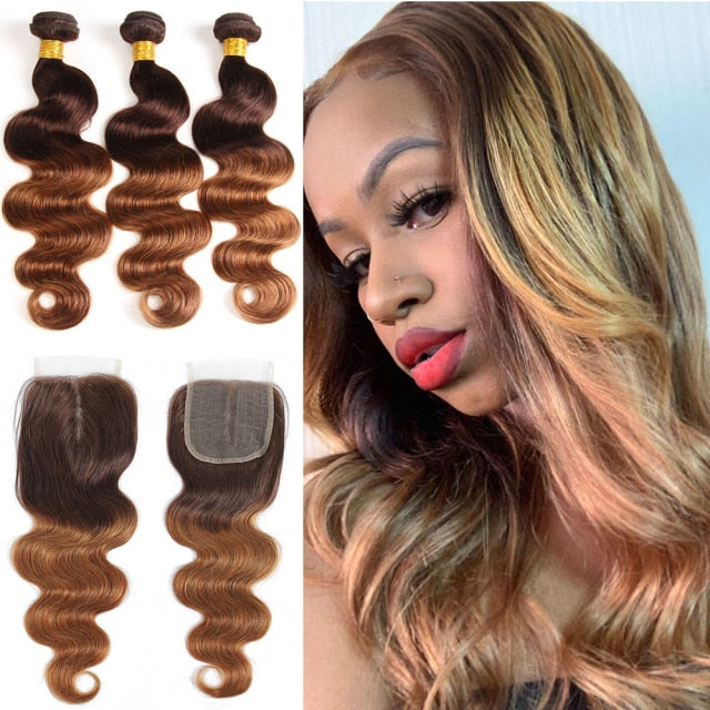 Body Wave Brazilian Human Hair Weave| Ombre Brown Straight Hair  Extension