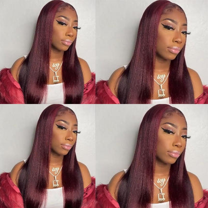 Burgundy Lace Front Wigs Human Hair Dark Burgundy 13x4 Straight Human Hair Wigs for Women Pre-Plucked