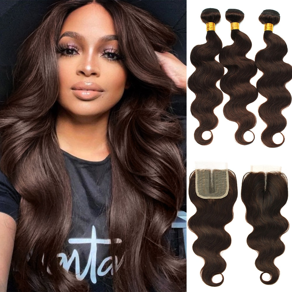 Body Wave Brazilian Human Hair Weave| Ombre Brown Straight Hair  Extension