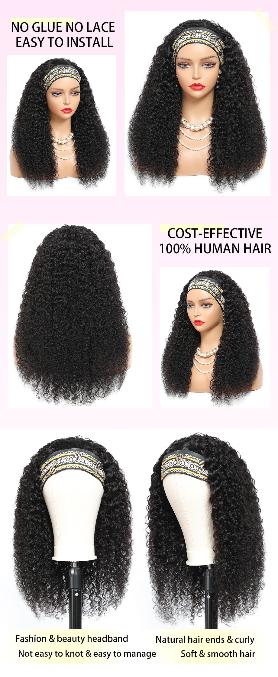Mongolian Kinky Curly Headband Wig