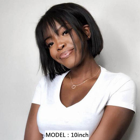 Short Bob Brazilian Human Hair  Wigs With Bangs