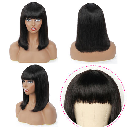 Short Bob Brazilian Human Hair  Wigs With Bangs
