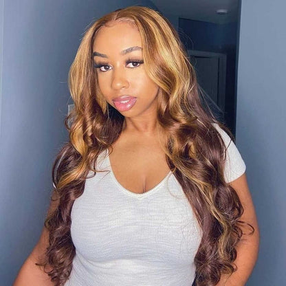 30 Inch Full T Part Honey Blonde Wavy Lace Front Human Hair Wig