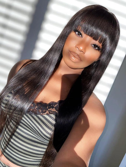 Long Straight 32inch Hair Wig With Fringe Bangs|Silky Hair| Bob Wigs
