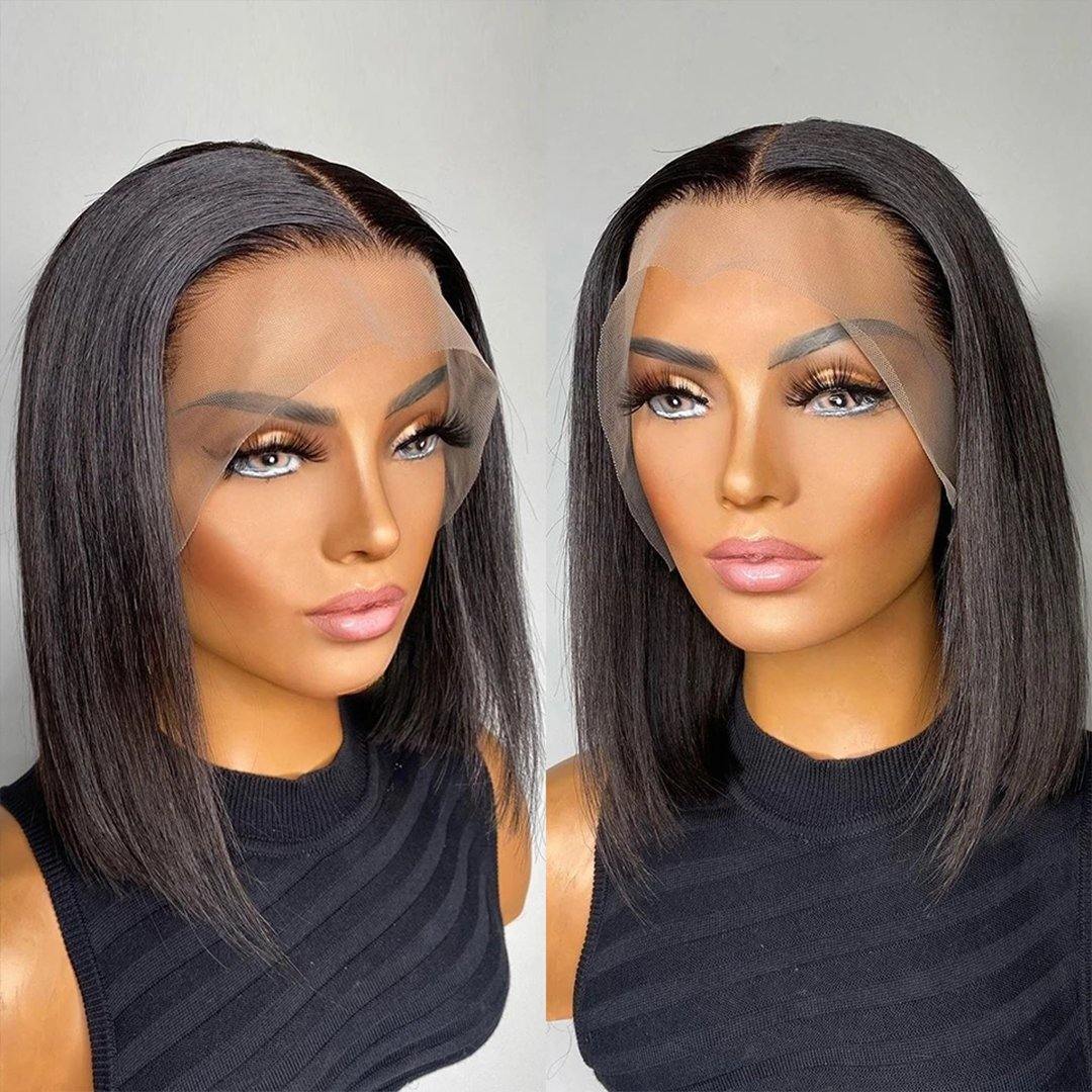 Straight Bone Short Bob Lace Front Human Hair Wigs