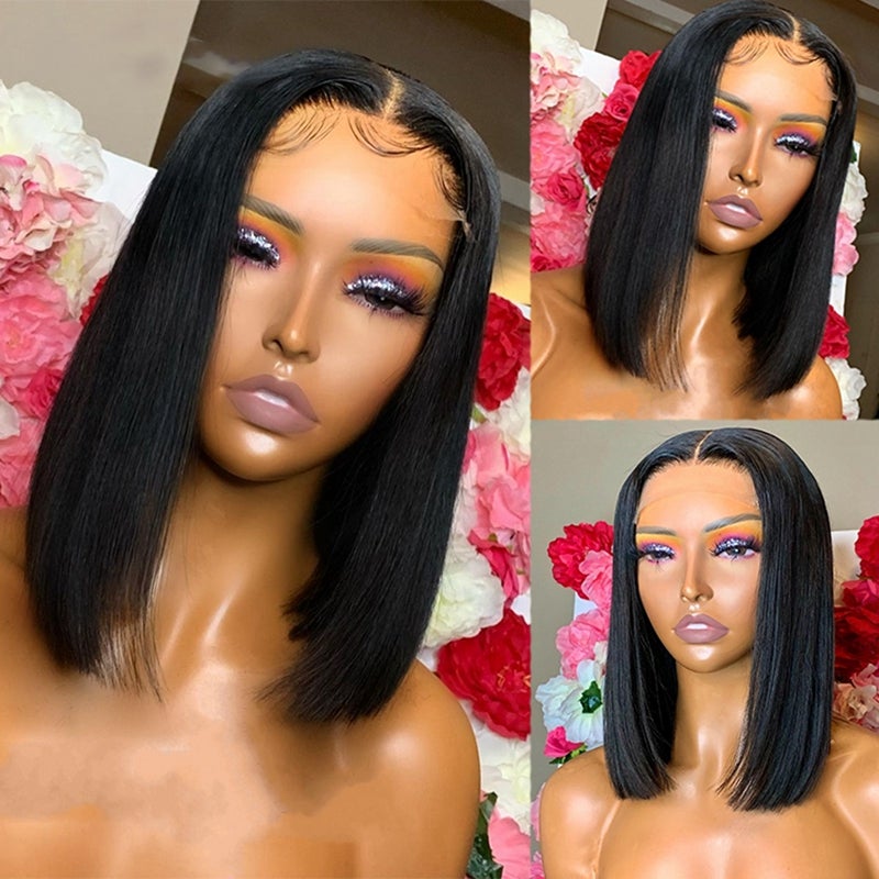 Straight Bone Short Bob Lace Front Human Hair Wigs