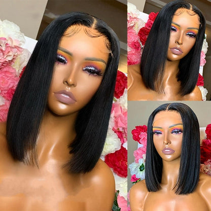 Straight Bone Short Bob Lace Front Human Hair Wigs