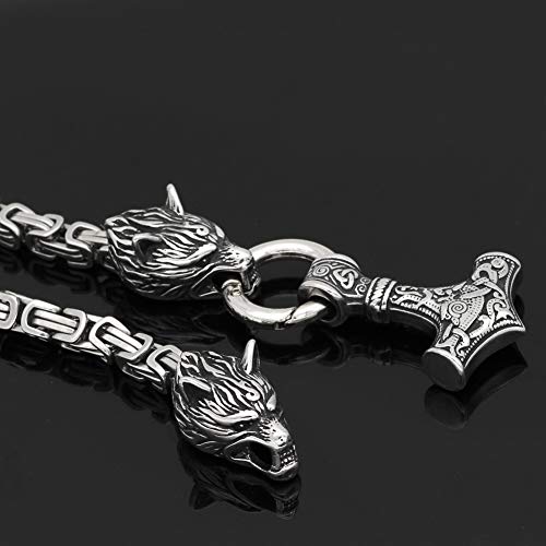 Men Stainless Steel Wolf Head Norse Viking Amulet