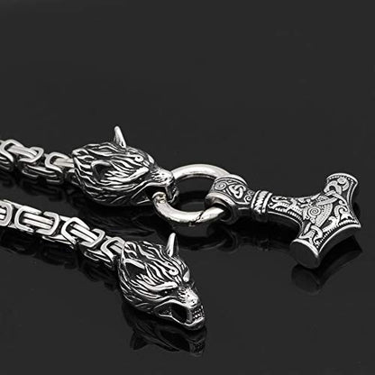 Men Stainless Steel Wolf Head Norse Viking Amulet