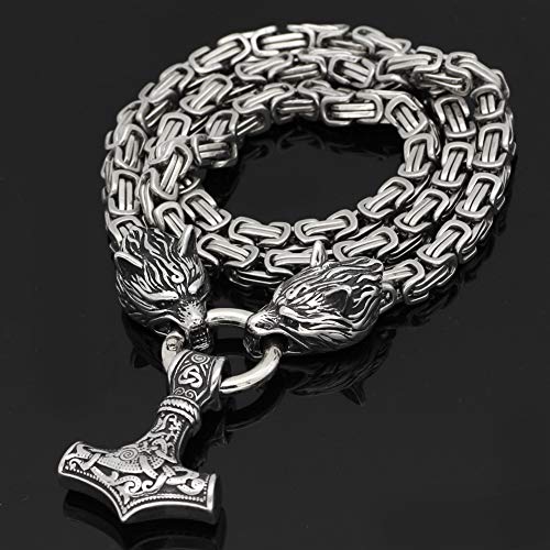 Men Stainless Steel Wolf Head Norse Viking Amulet