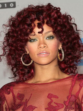  Short Bob Burgundy Curly Hair Wigs with Bangs